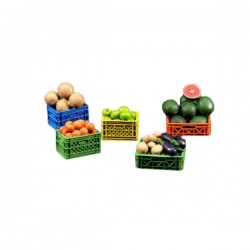 Plastic crates with fruits